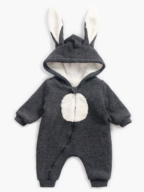 Winter Bunny Ear Pattern Adorable Fleece-lined Infant Baby Overall Pajama - dianjiang-