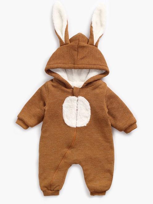 Winter Bunny Ear Pattern Adorable Fleece-lined Infant Baby Overall Pajama - dianjiang-
