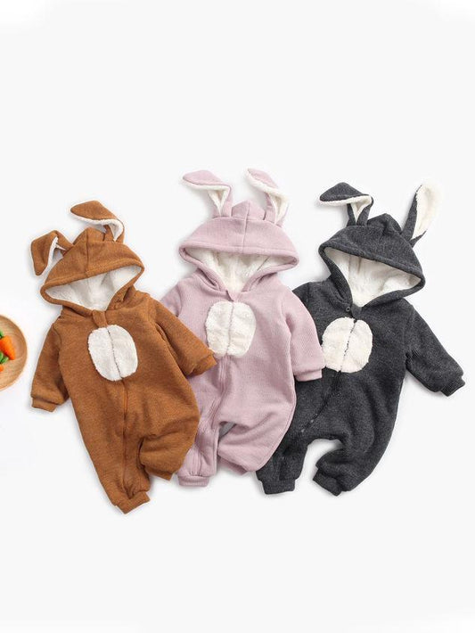 Winter Bunny Ear Pattern Adorable Fleece-lined Infant Baby Overall Pajama - dianjiang-