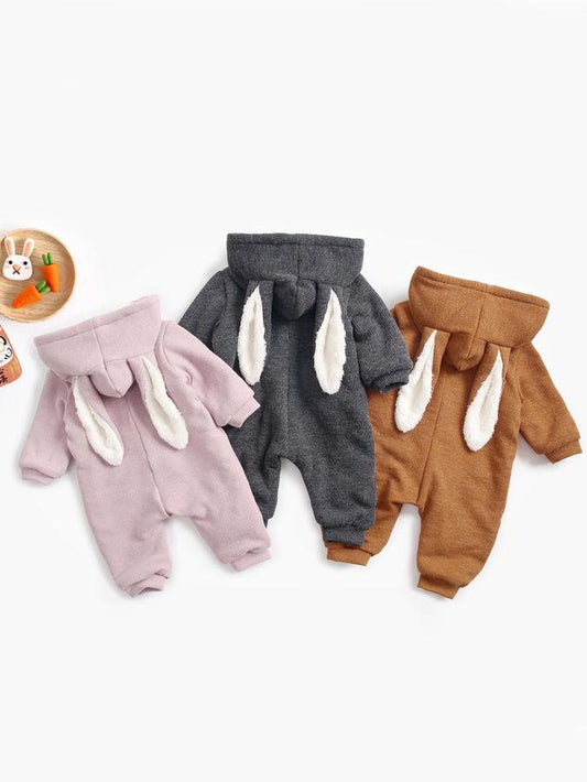 Winter Bunny Ear Pattern Adorable Fleece-lined Infant Baby Overall Pajama - dianjiang-