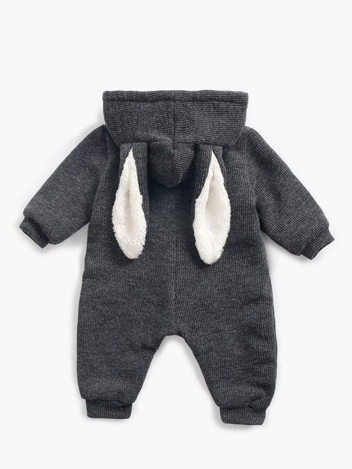 Winter Bunny Ear Pattern Adorable Fleece-lined Infant Baby Overall Pajama - dianjiang-