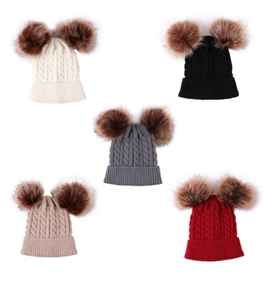 Winter Cute Baby Toddler Kids Double Pom Knitted Beanie Hat - dianjiang-