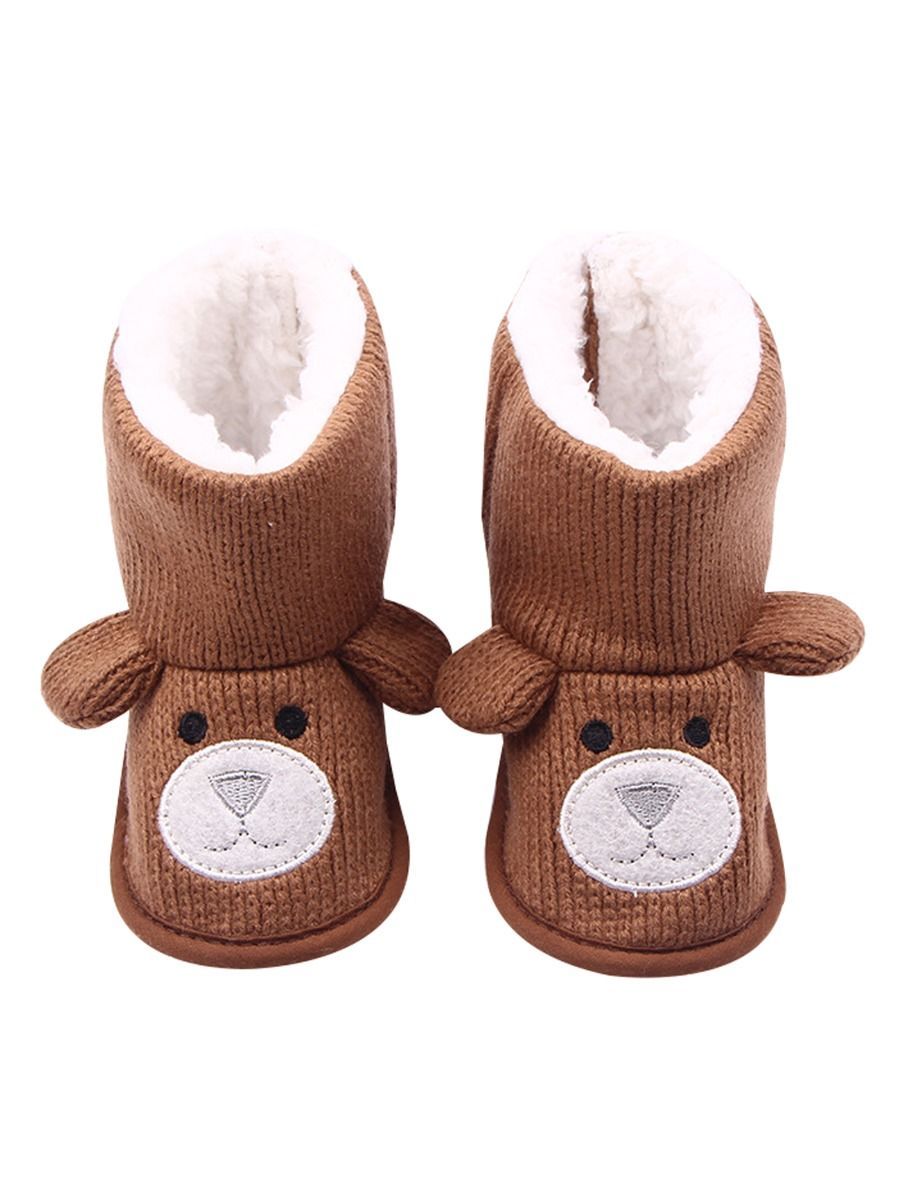 Brown Winter Cute Baby Bear Style Fleecee-lined Snow Boots - dianjiang-