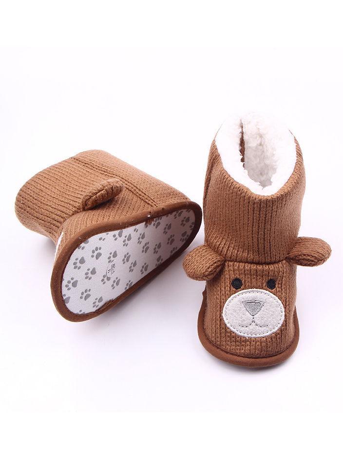 Brown Winter Cute Baby Bear Style Fleecee-lined Snow Boots - dianjiang-
