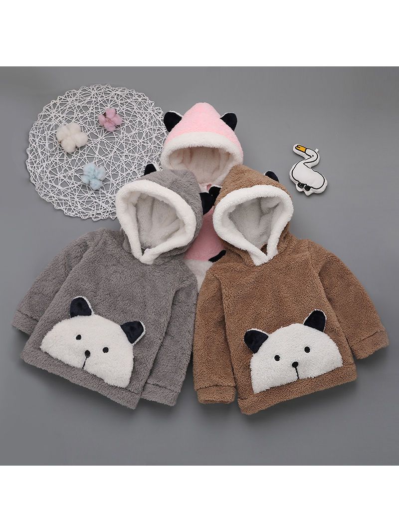 Winter Cute Infant Baby Panada Style Fleece-lining Hoodie 3-Color - dianjiang-