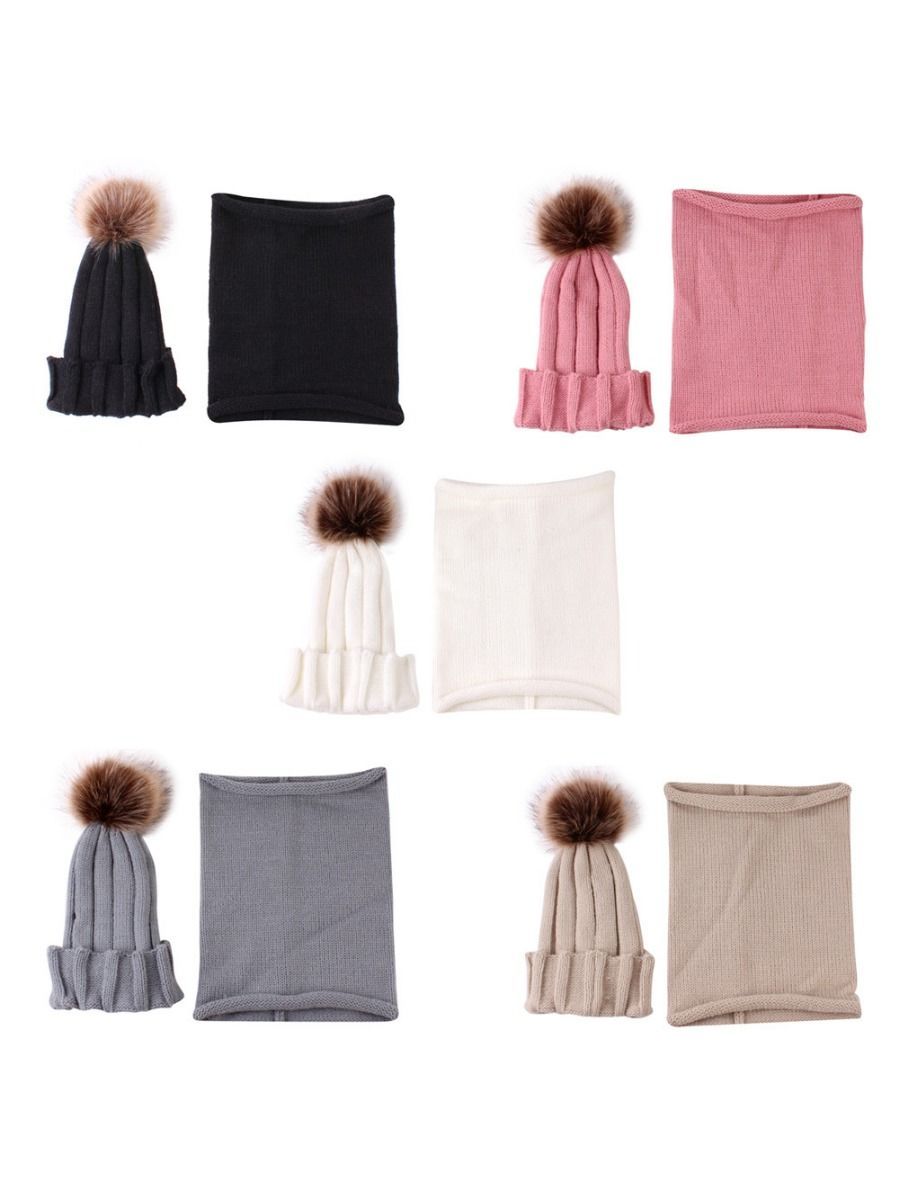 Winter Fashion 2-Piece Faux Fur Pom Knitted Beanie Hat Matching Scarf - dianjiang-