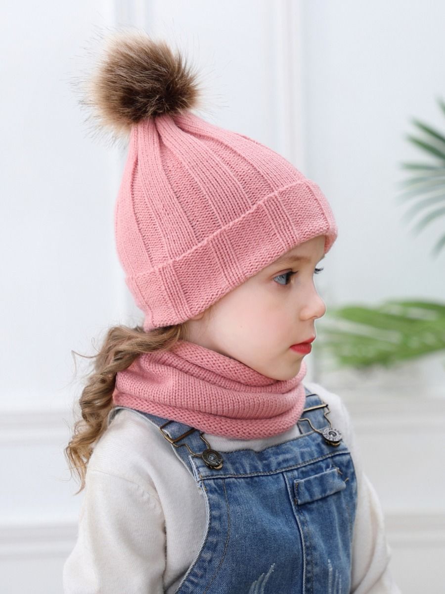 Winter Fashion 2-Piece Faux Fur Pom Knitted Beanie Hat Matching Scarf - dianjiang-