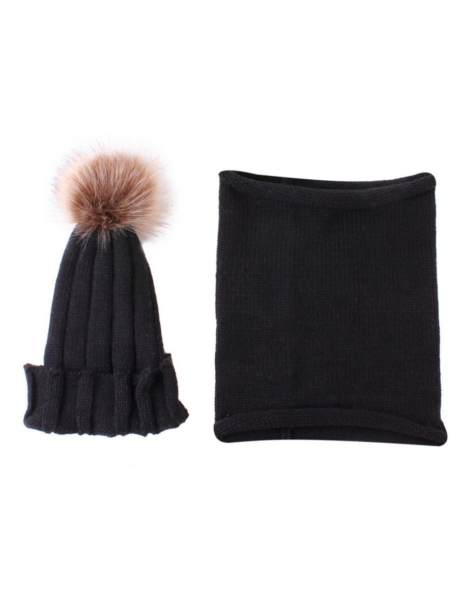 Winter Fashion 2-Piece Faux Fur Pom Knitted Beanie Hat Matching Scarf - dianjiang-