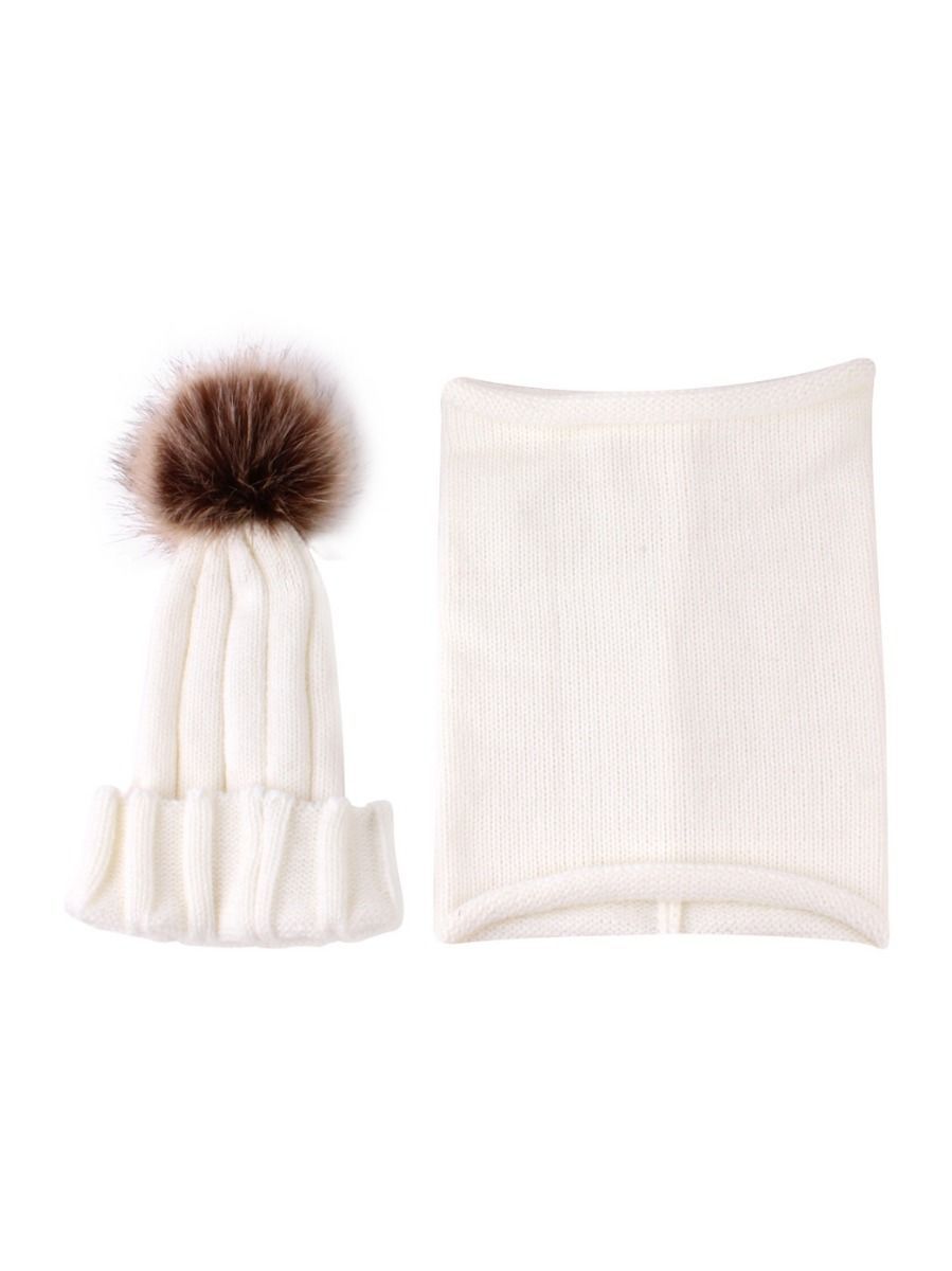 Winter Fashion 2-Piece Faux Fur Pom Knitted Beanie Hat Matching Scarf - dianjiang-