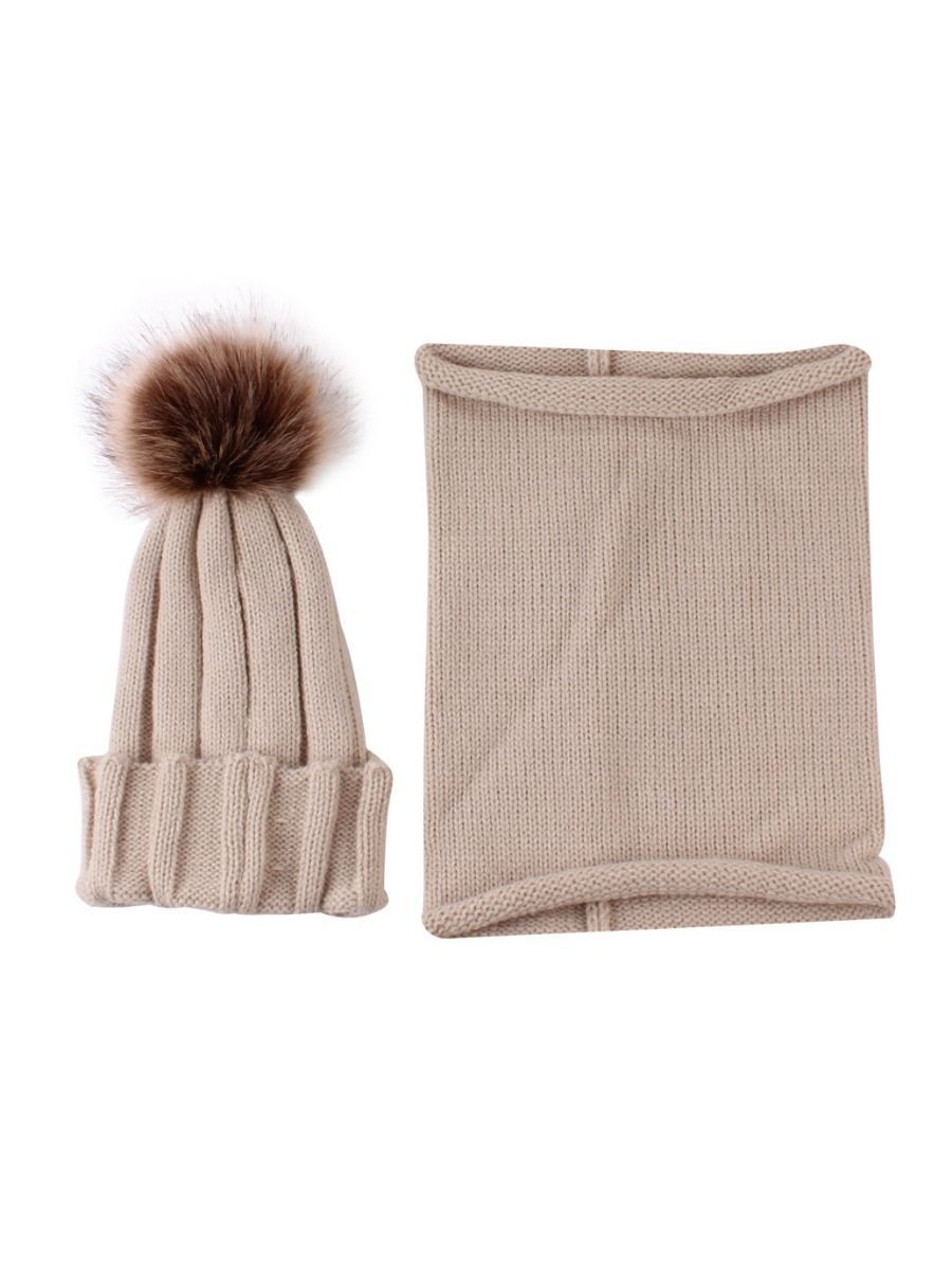 Winter Fashion 2-Piece Faux Fur Pom Knitted Beanie Hat Matching Scarf - dianjiang-