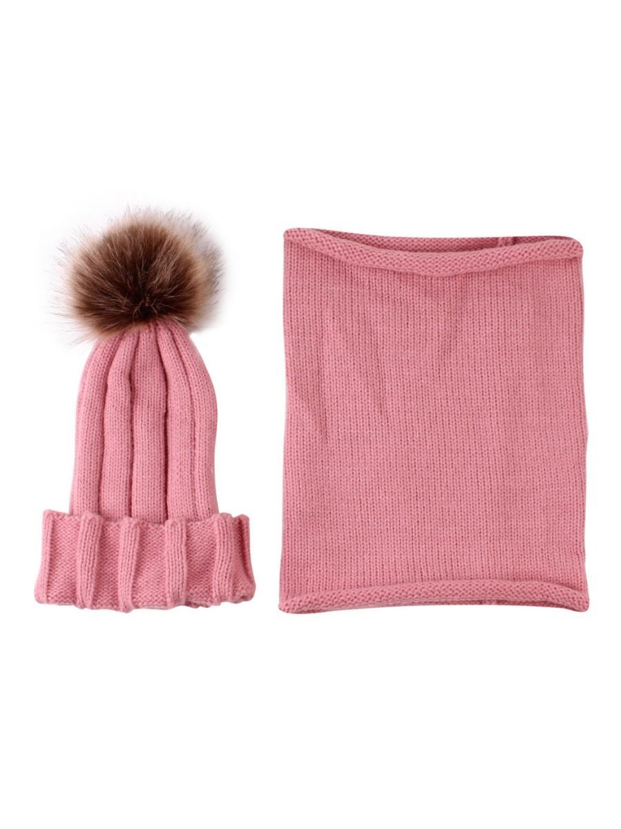 Winter Fashion 2-Piece Faux Fur Pom Knitted Beanie Hat Matching Scarf - dianjiang-
