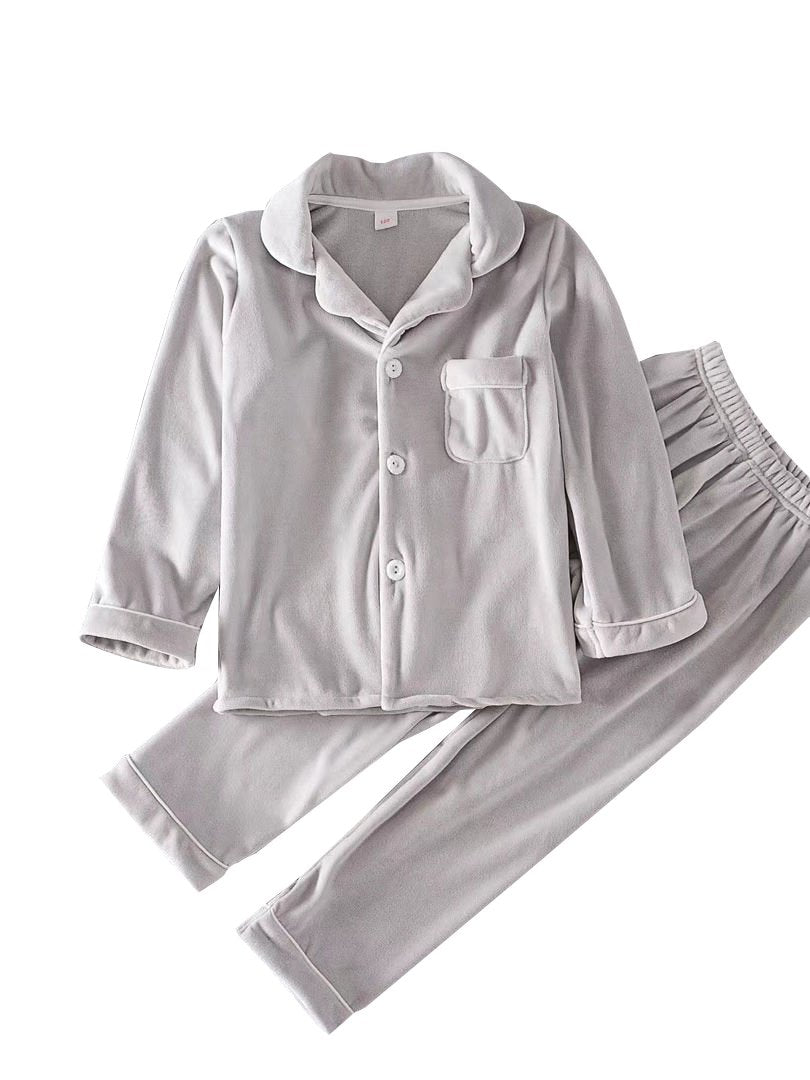 Fancy Winter Pyjamas Set Sleepwear Buttoned Top with Check Pocked + Long Pants Comfortable - dianjiang-