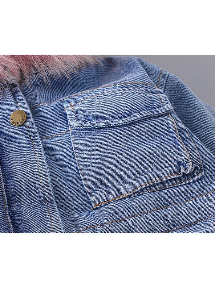 2 Colors Winter Stylish Denim Fur Hooded Winter Coat Jacket Pink and Blue - dianjiang-