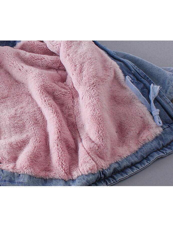 2 Colors Winter Stylish Denim Fur Hooded Winter Coat Jacket Pink and Blue - dianjiang-