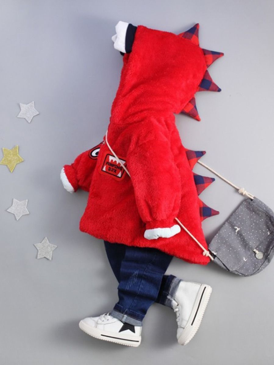 Fashion Toddler Boys Dinosaur Style Fleece-lined Hooded Coat - dianjiang-