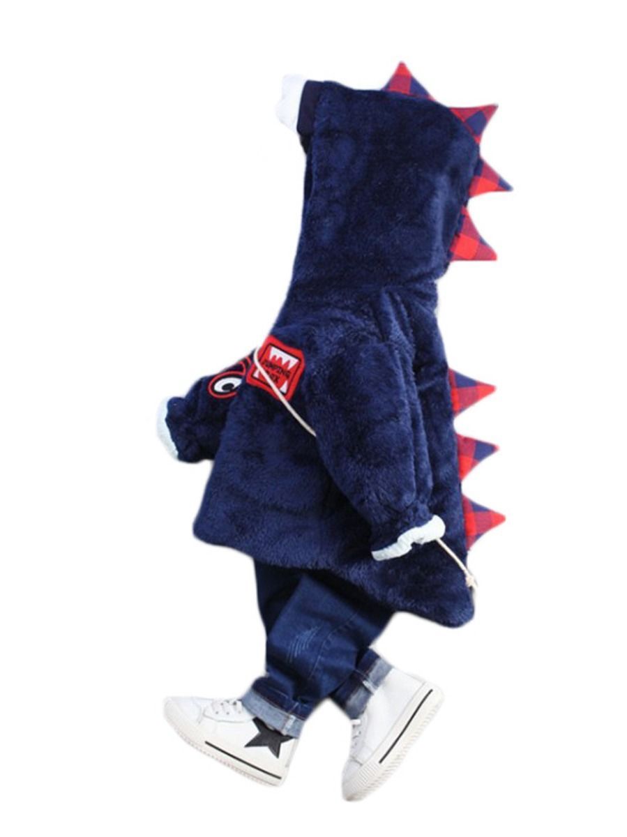 Fashion Toddler Boys Dinosaur Style Fleece-lined Hooded Coat - dianjiang-
