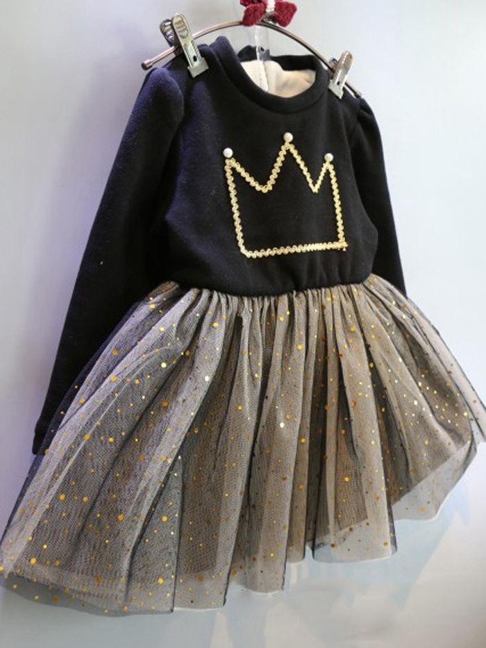 Winter Toddler Girl Fleece Lining Mesh Patchwork Dress - dianjiang-