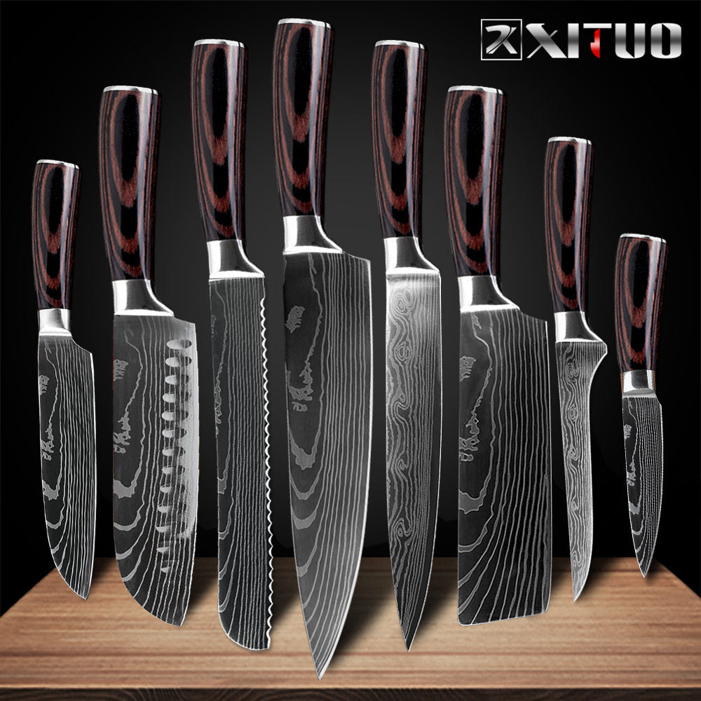 XITUO 8"inch japanese kitchen knives Laser Damascus pattern chef knife Sharp Santoku Cleaver Slicing Utility Knives tool EDC - dianjiang-