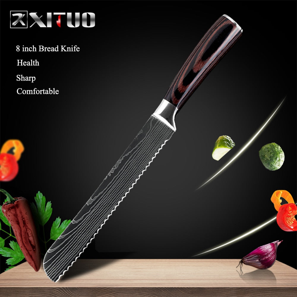 XITUO 8"inch japanese kitchen knives Laser Damascus pattern chef knife Sharp Santoku Cleaver Slicing Utility Knives tool EDC - dianjiang-