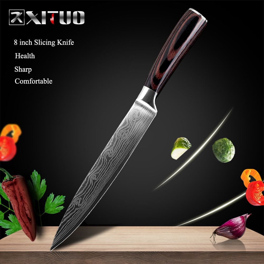 XITUO 8"inch japanese kitchen knives Laser Damascus pattern chef knife Sharp Santoku Cleaver Slicing Utility Knives tool EDC - dianjiang-