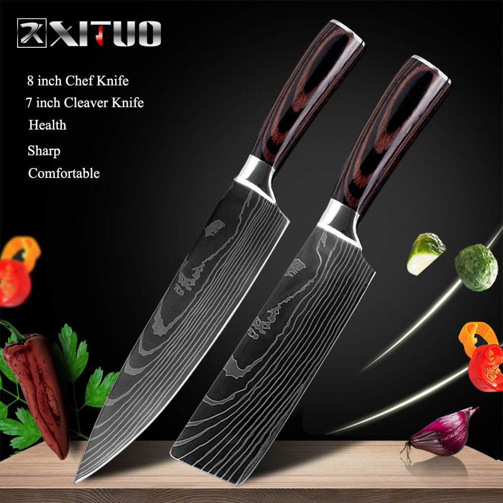 XITUO 8"inch japanese kitchen knives Laser Damascus pattern chef knife Sharp Santoku Cleaver Slicing Utility Knives tool EDC - dianjiang-