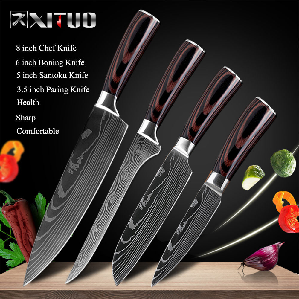 XITUO 8"inch japanese kitchen knives Laser Damascus pattern chef knife Sharp Santoku Cleaver Slicing Utility Knives tool EDC - dianjiang-