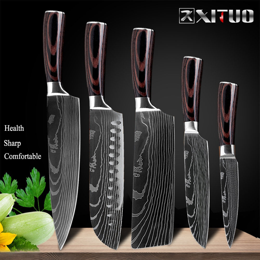 XITUO 8"inch japanese kitchen knives Laser Damascus pattern chef knife Sharp Santoku Cleaver Slicing Utility Knives tool EDC - dianjiang-