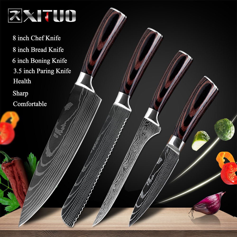 XITUO 8"inch japanese kitchen knives Laser Damascus pattern chef knife Sharp Santoku Cleaver Slicing Utility Knives tool EDC - dianjiang-