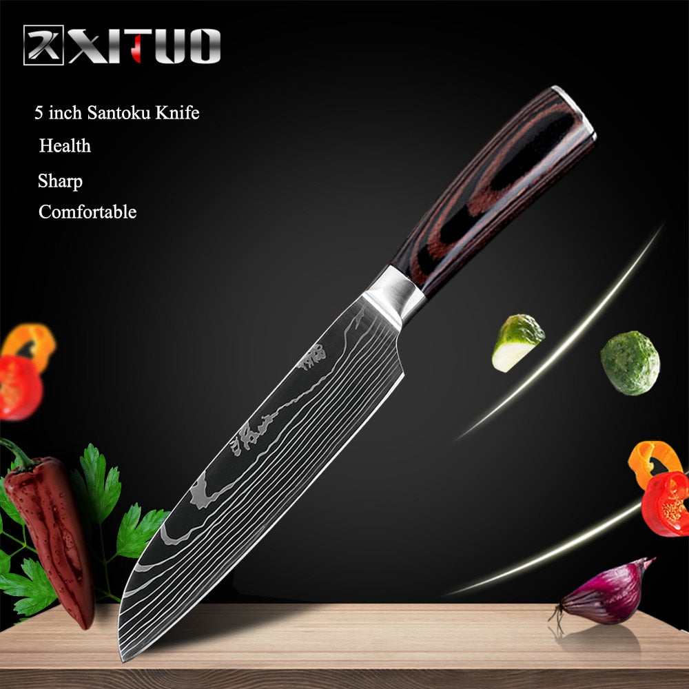 XITUO 8"inch japanese kitchen knives Laser Damascus pattern chef knife Sharp Santoku Cleaver Slicing Utility Knives tool EDC - dianjiang-