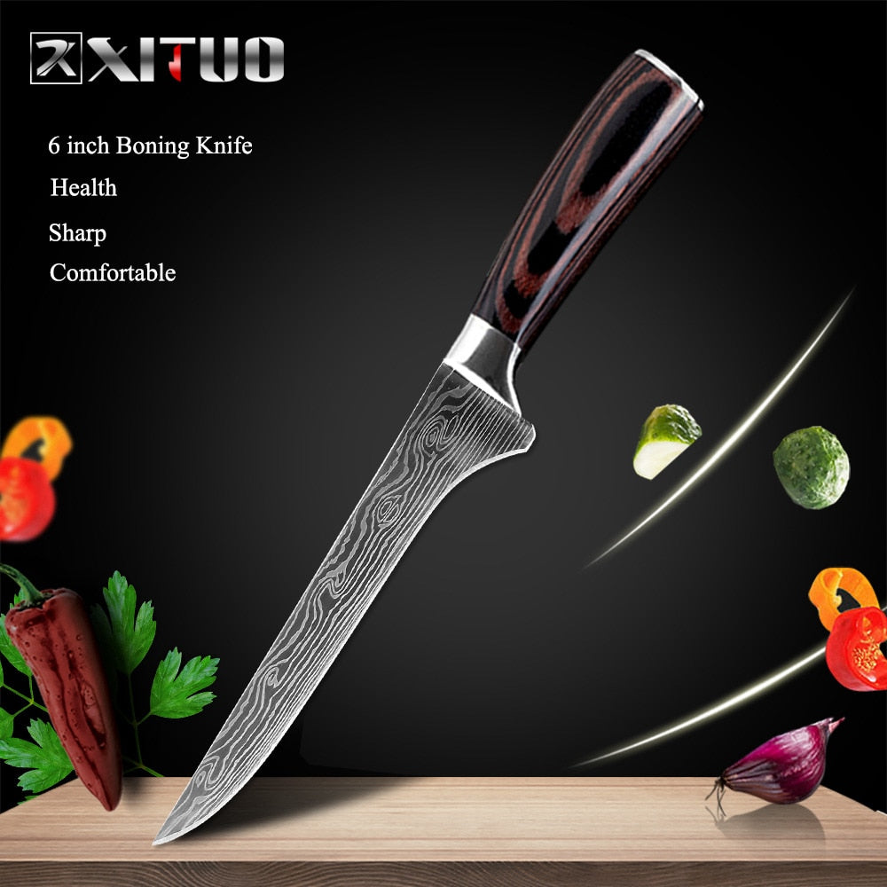 XITUO 8"inch japanese kitchen knives Laser Damascus pattern chef knife Sharp Santoku Cleaver Slicing Utility Knives tool EDC - dianjiang-