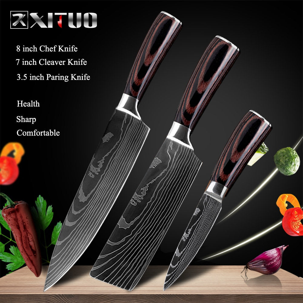 XITUO 8"inch japanese kitchen knives Laser Damascus pattern chef knife Sharp Santoku Cleaver Slicing Utility Knives tool EDC - dianjiang-