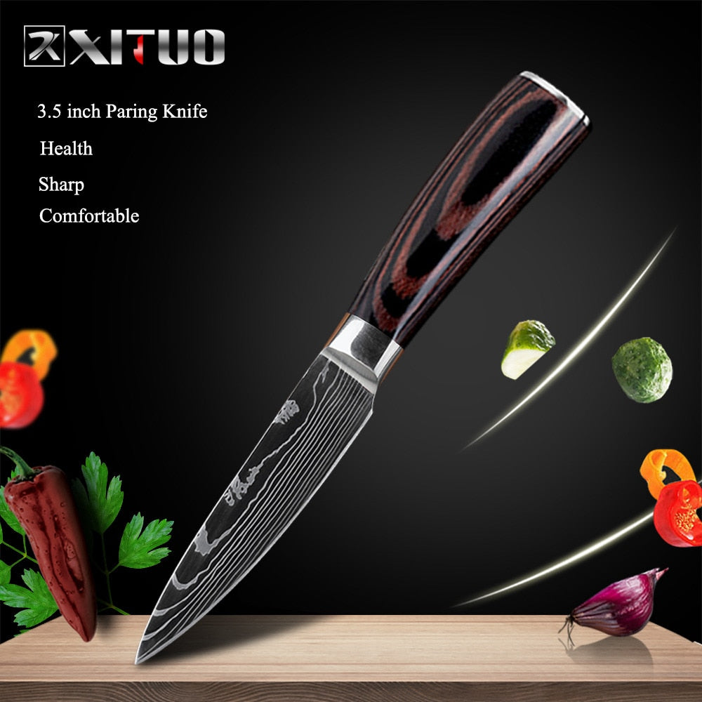 XITUO 8"inch japanese kitchen knives Laser Damascus pattern chef knife Sharp Santoku Cleaver Slicing Utility Knives tool EDC - dianjiang-