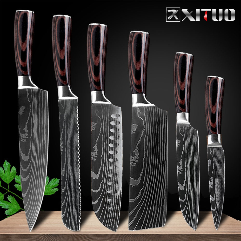 XITUO 8"inch japanese kitchen knives Laser Damascus pattern chef knife Sharp Santoku Cleaver Slicing Utility Knives tool EDC - dianjiang-