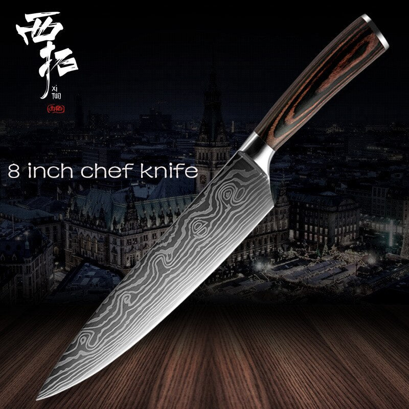 XITUO Chef Bread Eviscerate Sliced Fruit Chinese Japanese Kitchen Knife Sharp Utility santoku Complete Damascus Pattern Cooking - dianjiang-