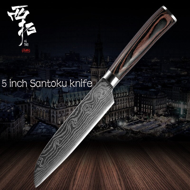 XITUO Chef Bread Eviscerate Sliced Fruit Chinese Japanese Kitchen Knife Sharp Utility santoku Complete Damascus Pattern Cooking - dianjiang-