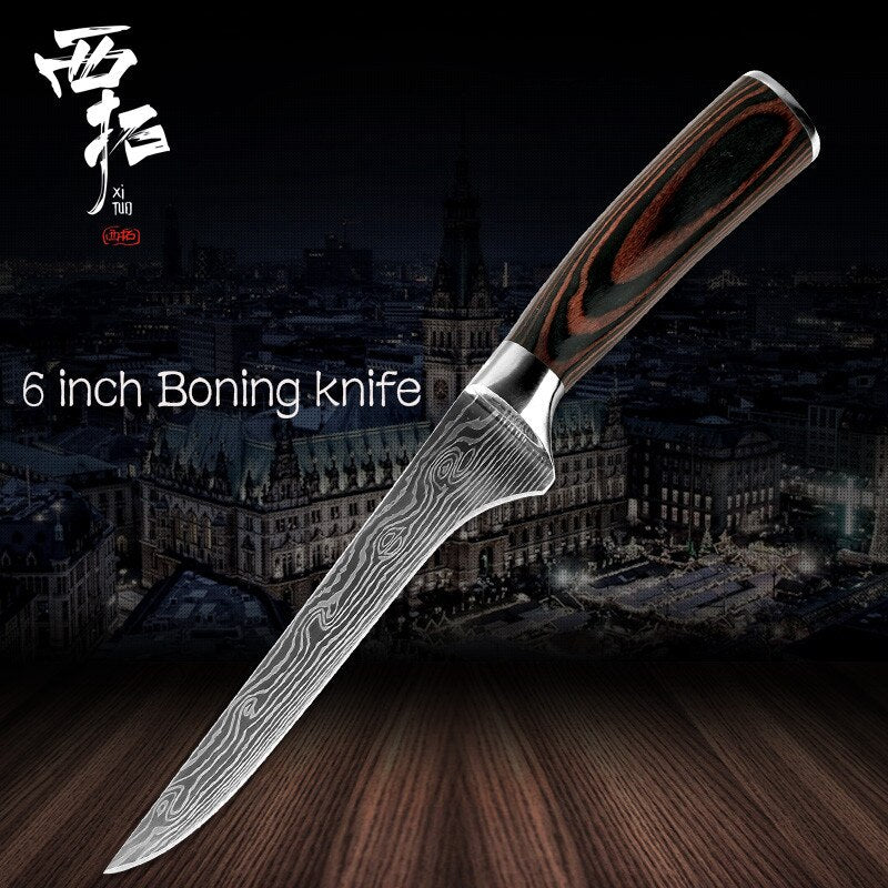 XITUO Chef Bread Eviscerate Sliced Fruit Chinese Japanese Kitchen Knife Sharp Utility santoku Complete Damascus Pattern Cooking - dianjiang-