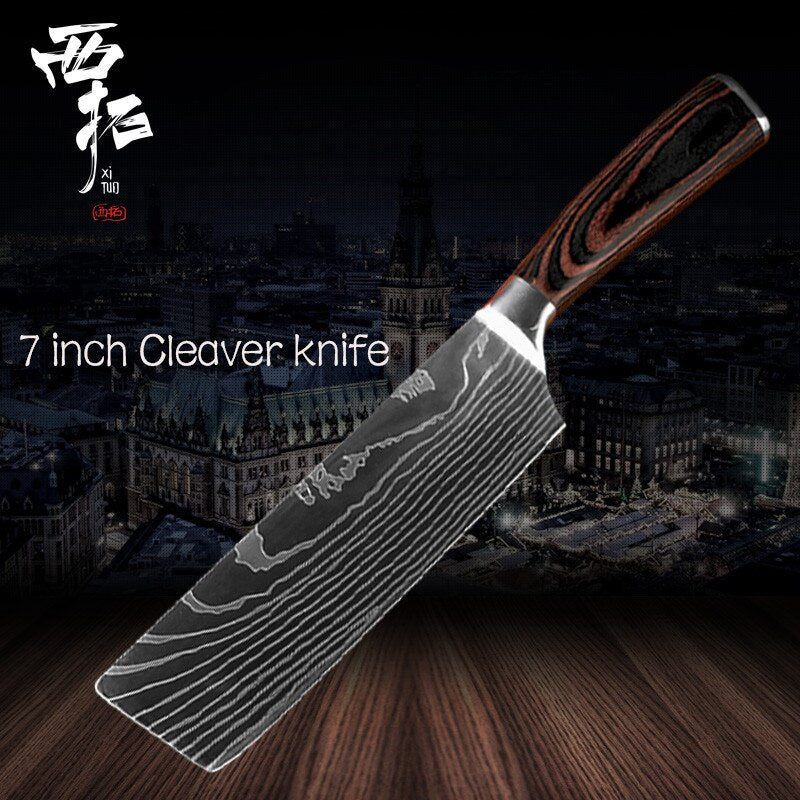 XITUO Chef Bread Eviscerate Sliced Fruit Chinese Japanese Kitchen Knife Sharp Utility santoku Complete Damascus Pattern Cooking - dianjiang-