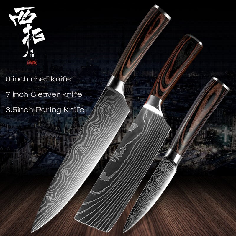 XITUO Chef Bread Eviscerate Sliced Fruit Chinese Japanese Kitchen Knife Sharp Utility santoku Complete Damascus Pattern Cooking - dianjiang-