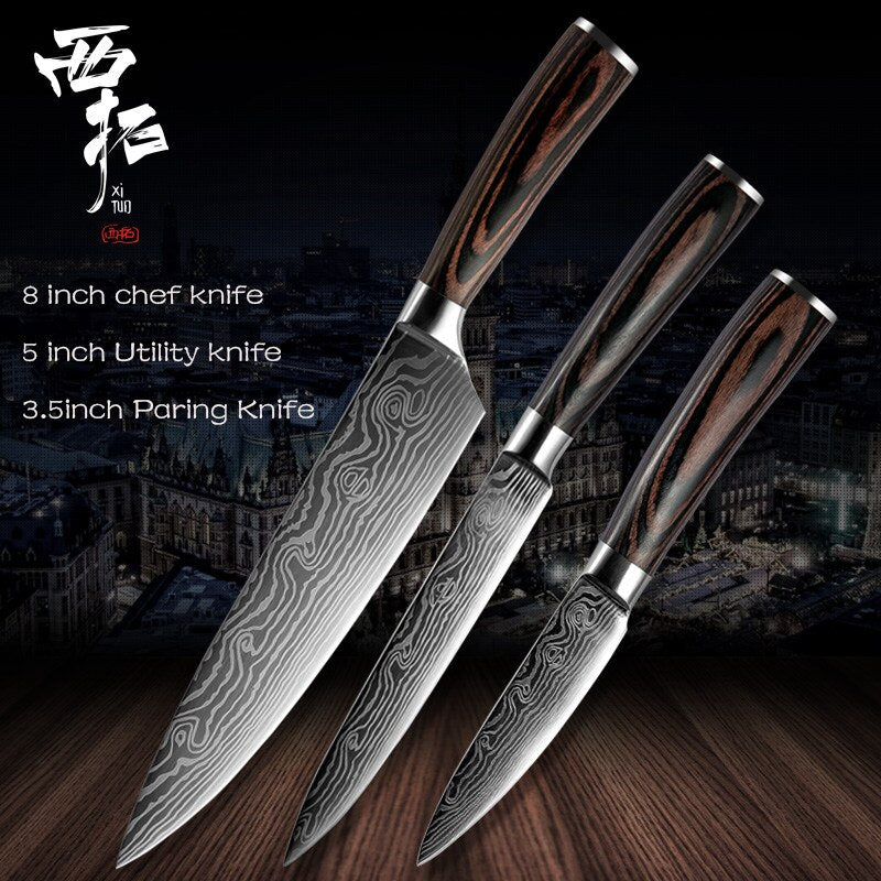 XITUO Chef Bread Eviscerate Sliced Fruit Chinese Japanese Kitchen Knife Sharp Utility santoku Complete Damascus Pattern Cooking - dianjiang-