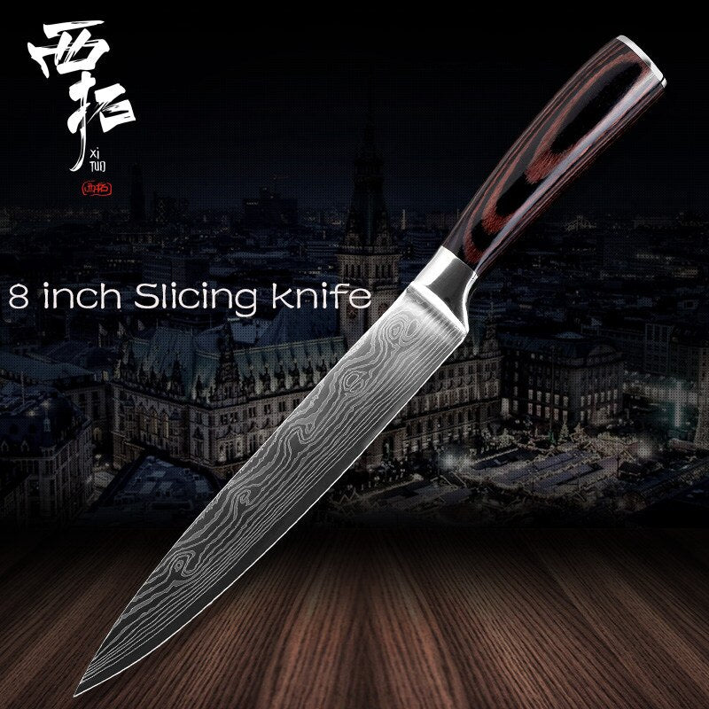 XITUO Chef Bread Eviscerate Sliced Fruit Chinese Japanese Kitchen Knife Sharp Utility santoku Complete Damascus Pattern Cooking - dianjiang-