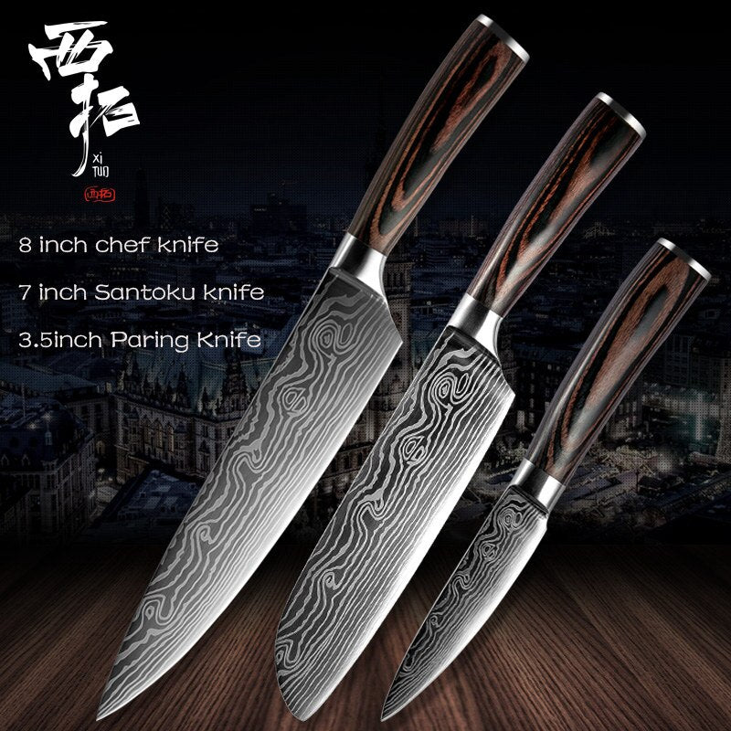 XITUO Chef Bread Eviscerate Sliced Fruit Chinese Japanese Kitchen Knife Sharp Utility santoku Complete Damascus Pattern Cooking - dianjiang-