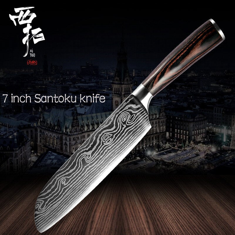 XITUO Chef Bread Eviscerate Sliced Fruit Chinese Japanese Kitchen Knife Sharp Utility santoku Complete Damascus Pattern Cooking - dianjiang-