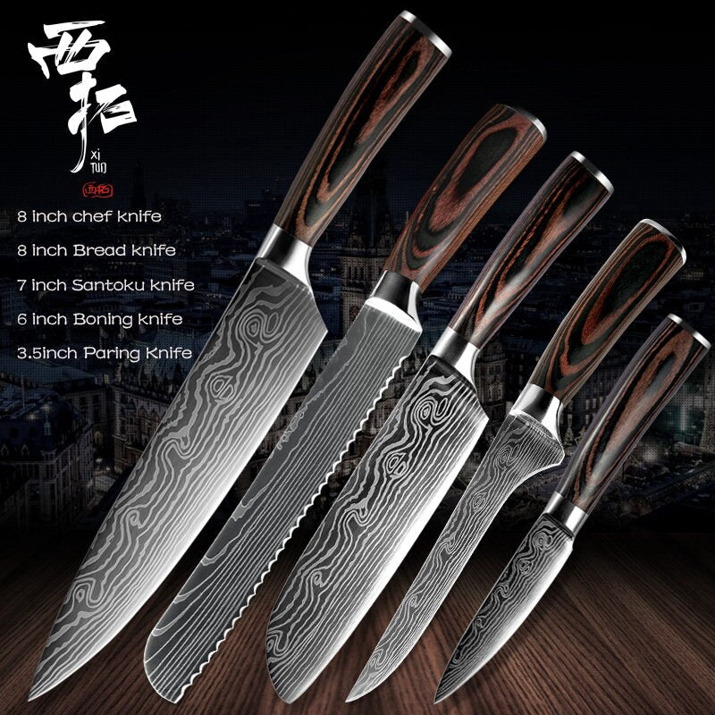 XITUO Chef Bread Eviscerate Sliced Fruit Chinese Japanese Kitchen Knife Sharp Utility santoku Complete Damascus Pattern Cooking - dianjiang-