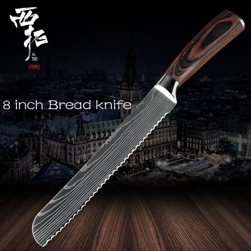 XITUO Chef Bread Eviscerate Sliced Fruit Chinese Japanese Kitchen Knife Sharp Utility santoku Complete Damascus Pattern Cooking - dianjiang-