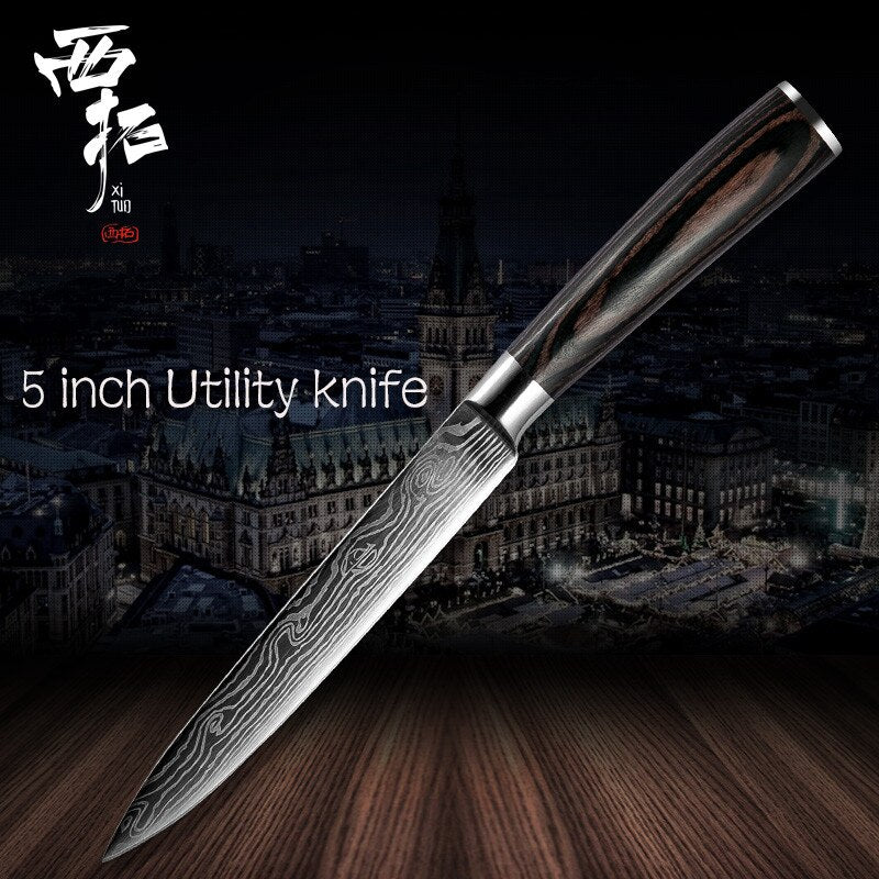 XITUO Chef Bread Eviscerate Sliced Fruit Chinese Japanese Kitchen Knife Sharp Utility santoku Complete Damascus Pattern Cooking - dianjiang-