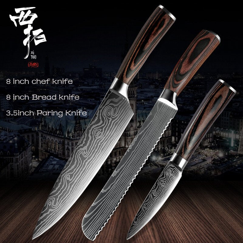 XITUO Chef Bread Eviscerate Sliced Fruit Chinese Japanese Kitchen Knife Sharp Utility santoku Complete Damascus Pattern Cooking - dianjiang-