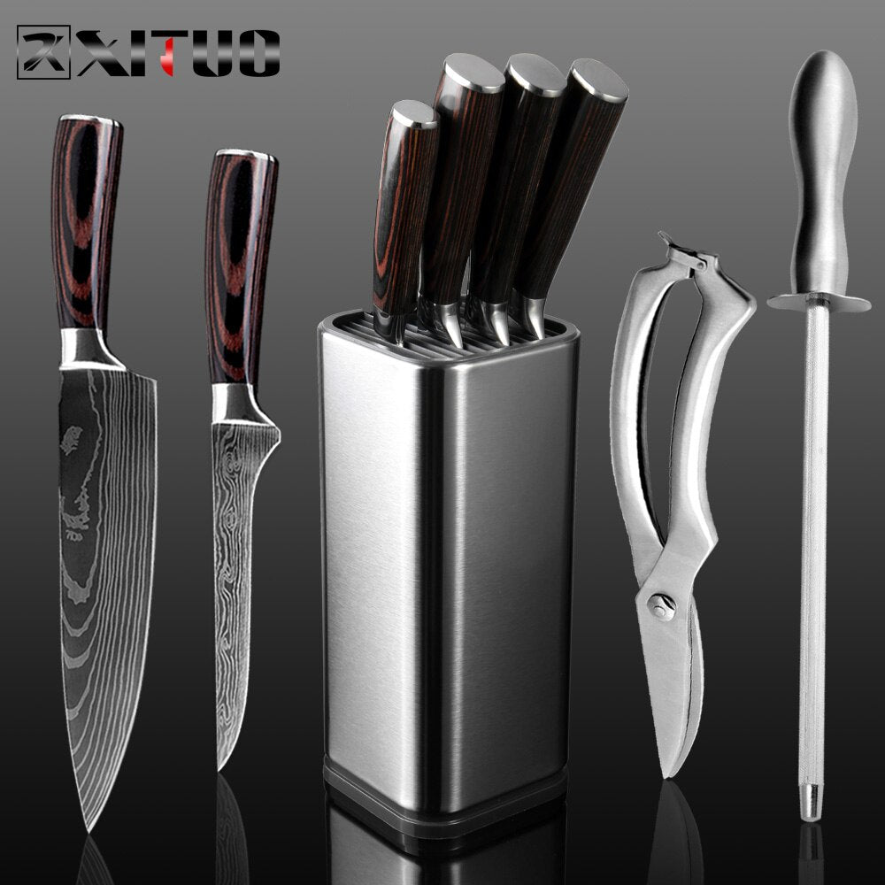 XITUO Chef Set Knife Stainless Steel Knife Professional Japanese Knife Santoku Cleaver Bread Paring Knife Scissors Kitchen Tools - dianjiang-