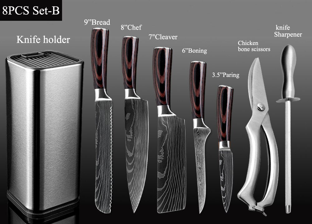 XITUO Chef Set Knife Stainless Steel Knife Professional Japanese Knife Santoku Cleaver Bread Paring Knife Scissors Kitchen Tools - dianjiang-