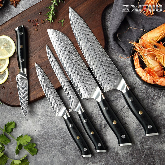 XITUO Damascus Chef Knife VG10 Professional Kitchen Knife Cleaver Cooking Tool Exquisite Plum Rivet G10 Handle With Knives Cover - dianjiang-