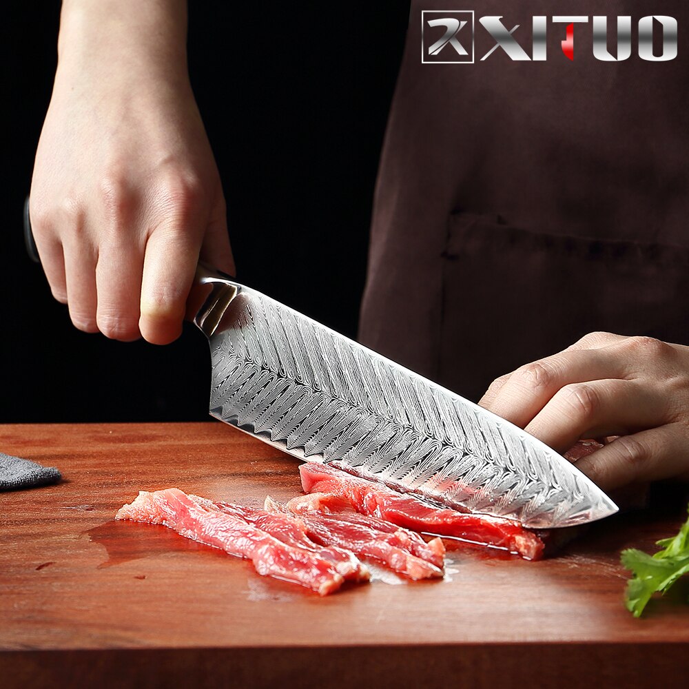 XITUO Damascus Chef Knife VG10 Professional Kitchen Knife Cleaver Cooking Tool Exquisite Plum Rivet G10 Handle With Knives Cover - dianjiang-